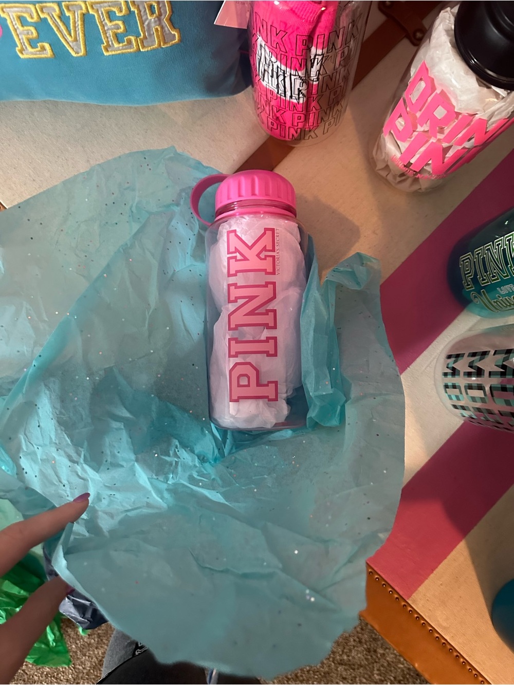Vintage Pink Water Bottle with Carry Lid